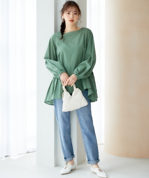 miclat（ミクラ）の「大きいサイズ　ギャザーフレアチュニック　miclat（シャツ/ブラウス・レディース・ブラック/ベージュ/グリーン・L/LL/3L/4L/5L）」の9枚目の写真