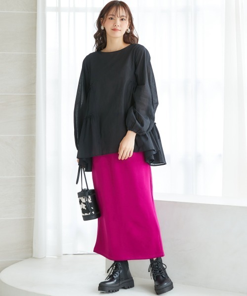 miclat（ミクラ）の「大きいサイズ　ギャザーフレアチュニック　miclat（シャツ/ブラウス・レディース・ブラック/ベージュ/グリーン・L/LL/3L/4L/5L）」の8枚目の写真