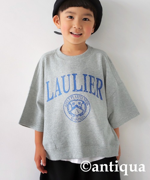 antiqua（アンティカ）の「綿100%カレッジロゴプルオーバー（Tシャツ/カットソー・キッズ・スミクロ/オフホワイト/杢グレー・150/160/120/130/140）」の3枚目の写真