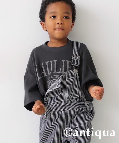 antiqua（アンティカ）の「綿100%カレッジロゴプルオーバー（Tシャツ/カットソー・キッズ・スミクロ/オフホワイト/杢グレー・150/160/120/130/140）」の2枚目の写真