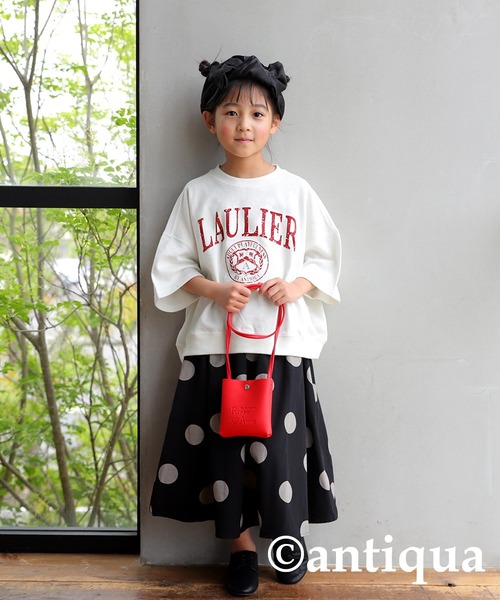 antiqua（アンティカ）の「綿100%カレッジロゴプルオーバー（Tシャツ/カットソー・キッズ・スミクロ/オフホワイト/杢グレー・150/160/120/130/140）」の18枚目の写真