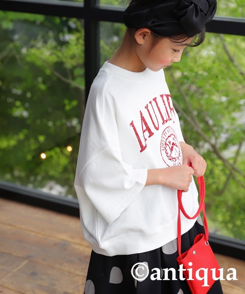 antiqua（アンティカ）の「綿100%カレッジロゴプルオーバー（Tシャツ/カットソー・キッズ・スミクロ/オフホワイト/杢グレー・150/160/120/130/140）」の17枚目の写真
