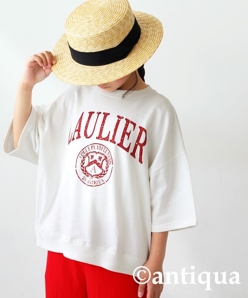 antiqua（アンティカ）の「綿100%カレッジロゴプルオーバー（Tシャツ/カットソー・キッズ・スミクロ/オフホワイト/杢グレー・150/160/120/130/140）」の14枚目の写真
