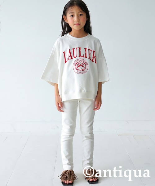 antiqua（アンティカ）の「綿100%カレッジロゴプルオーバー（Tシャツ/カットソー・キッズ・スミクロ/オフホワイト/杢グレー・150/160/120/130/140）」の19枚目の写真