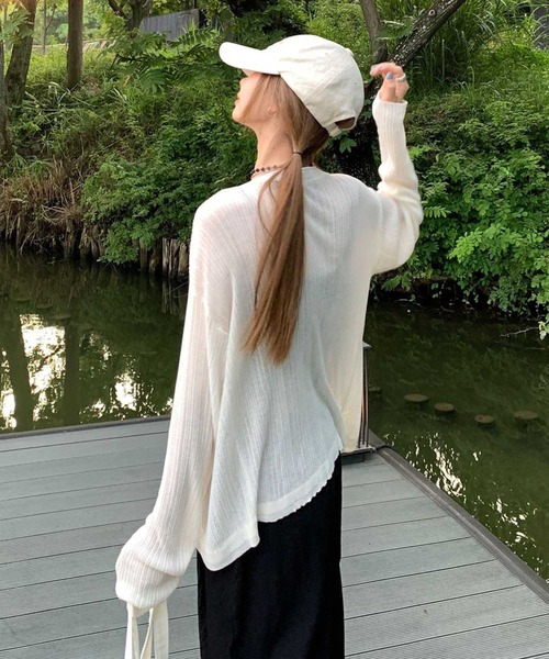 OSYAREVO(オシャレボ)の「水着 レディース 体型カバー ラッシュガード フィットネス 水陸両用 ラッシュ リブ カーディガン(カーディガン/ボレロ・レディース・ブラック/グレー/ホワイト・MEDIUM/SMALL)」の4枚目の写真