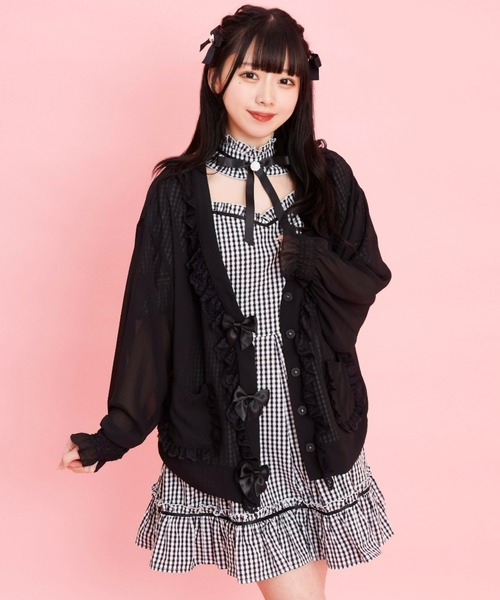 Secret Honey(シークレットハニー)の「レースフリルシアーカーディガン(カーディガン/ボレロ・レディース・ブラック/オフホワイト/ピンク・MEDIUM)」の2枚目の写真