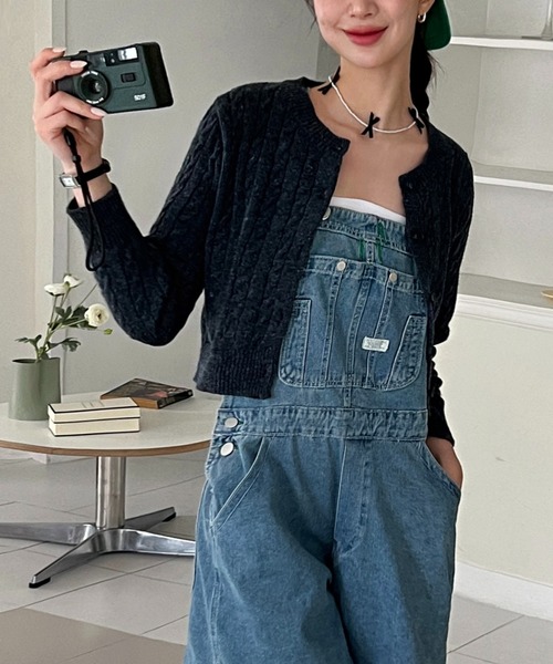 by muni:r(バイ ムニール)の「ケーブル編みニットカーディガン(ニット/セーター・レディース・ダークグレー/ネイビー/ライトグレー/アイボリー/カーキ・FREE)」の5枚目の写真