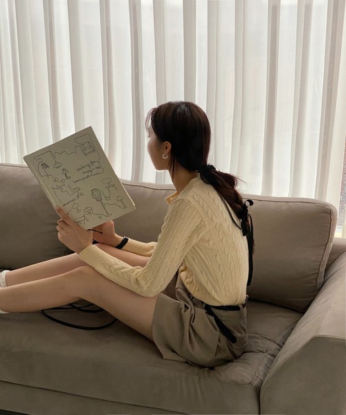 by muni:r(バイ ムニール)の「ケーブル編みニットカーディガン(ニット/セーター・レディース・ダークグレー/ネイビー/ライトグレー/アイボリー/カーキ・FREE)」の17枚目の写真