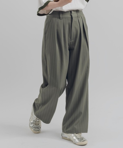 MUHET（ミュエータ）の「ストライプパンツ（スラックス・レディース・ブラック/ピンク/カーキ・SMALL/X-LARGE/MEDIUM）」の7枚目の写真