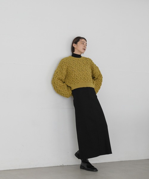 select MOCA(セレクトモカ)の「ヘリンボーンアランショートニット(ニット/セーター・レディース・ダークグレー/ダークカーキ/グレイッシュベージュ/ターメリック・FREE)」の13枚目の写真