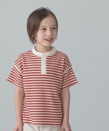 pairmanon（ペアマノン）の「【ふんわりワッフル】半袖 ヘンリーネック ボーダーTシャツ（Tシャツ/カットソー・キッズ）」