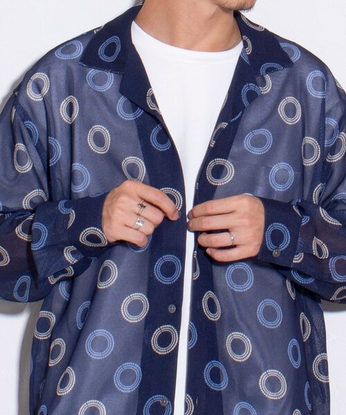 GLOSTER（グロスター）の「【GLOSTER/グロスター】ジオメトリック柄 オープンカラーシャツ メッシュシャツ（シャツ/ブラウス・メンズ・ボルドー/ブラック/グリーン/ネイビー・S/M/L）」の4枚目の写真