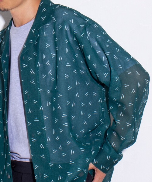 GLOSTER（グロスター）の「【GLOSTER/グロスター】ジオメトリック柄 オープンカラーシャツ メッシュシャツ（シャツ/ブラウス・メンズ・ボルドー/ブラック/グリーン/ネイビー・S/M/L）」の3枚目の写真