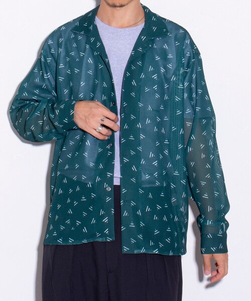 GLOSTER（グロスター）の「【GLOSTER/グロスター】ジオメトリック柄 オープンカラーシャツ メッシュシャツ（シャツ/ブラウス・メンズ・ボルドー/ブラック/グリーン/ネイビー・S/M/L）」の15枚目の写真