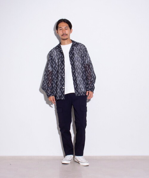 GLOSTER（グロスター）の「【GLOSTER/グロスター】ジオメトリック柄 オープンカラーシャツ メッシュシャツ（シャツ/ブラウス・メンズ・ボルドー/ブラック/グリーン/ネイビー・S/M/L）」の19枚目の写真