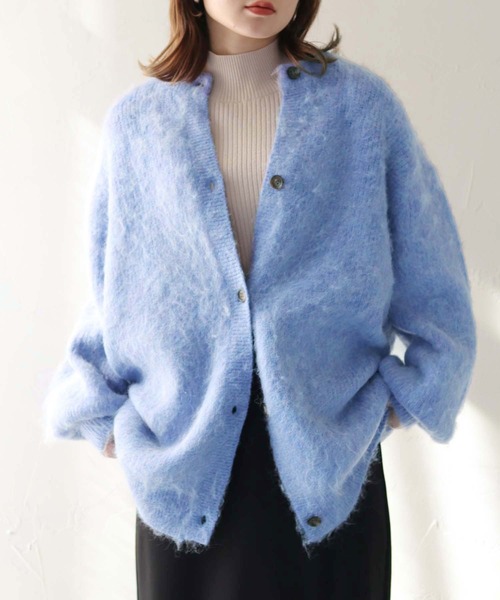 HER CLOSET(ハークローゼット)の「 【HER CLOSET】シャギーニットカーディガン SHAGGY KNIT CARDIGAN(カーディガン/ボレロ・レディース・アイボリー/グリーン/ブルー/ピンク/グレー・M)」の4枚目の写真