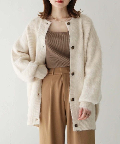 HER CLOSET(ハークローゼット)の「 【HER CLOSET】シャギーニットカーディガン SHAGGY KNIT CARDIGAN(カーディガン/ボレロ・レディース・アイボリー/グリーン/ブルー/ピンク/グレー・M)」の1枚目の写真