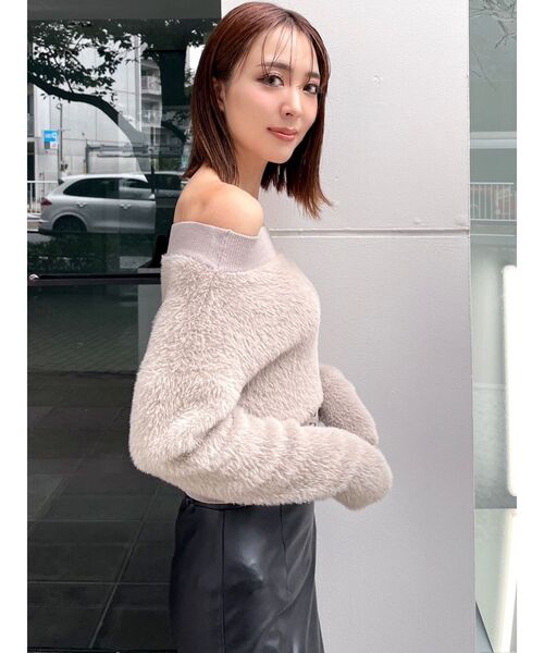 GYDA（ジェイダ）の「2WAYウエストレースアップオフショルニット トップス（ニット/セーター・レディース・ブラック/オフホワイト/ベージュ・FREE）」の7枚目の写真