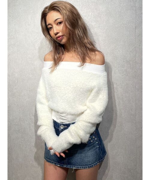 GYDA（ジェイダ）の「2WAYウエストレースアップオフショルニット トップス（ニット/セーター・レディース・ブラック/オフホワイト/ベージュ・FREE）」の12枚目の写真