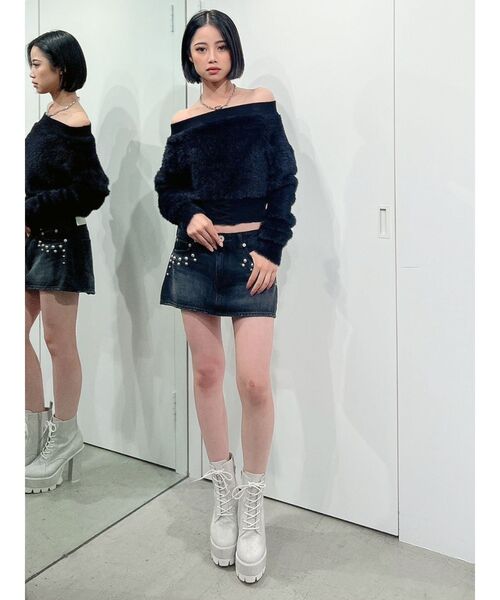 GYDA（ジェイダ）の「2WAYウエストレースアップオフショルニット トップス（ニット/セーター・レディース・ブラック/オフホワイト/ベージュ・FREE）」の22枚目の写真