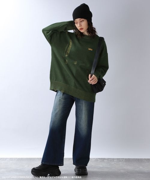 JEANASIS（ジーナシス）の「【アニメ『ジョジョ奇妙な冒険 ストーンオーシャン』×JEANASIS】ダメージニット/985167（ニット/セーター・レディース・グレー系その他/グリーン系その他・FREE）」の12枚目の写真