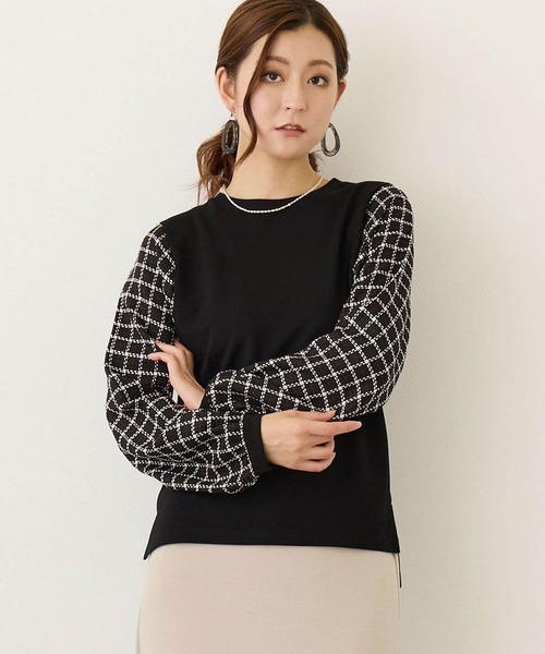 NICOLE white（ニコルホワイト）の「袖チェックプルオーバー（Tシャツ/カットソー・レディース・オフホワイト/ネイビー/ブラック・FREE）」の2枚目の写真