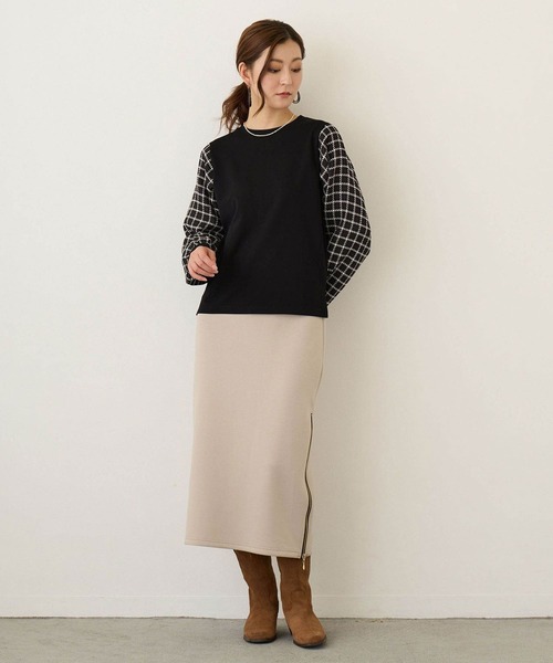 NICOLE white（ニコルホワイト）の「袖チェックプルオーバー（Tシャツ/カットソー・レディース・オフホワイト/ネイビー/ブラック・FREE）」の8枚目の写真