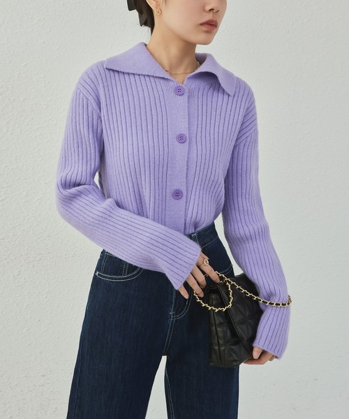 MAISON DE THERESE(メゾン ド テレーズ)の「ポロネックボダン付きカーディガン(カーディガン/ボレロ・レディース・アイボリー/グレー/パープル/ブラック/ブルー/ピンク・M)」の5枚目の写真