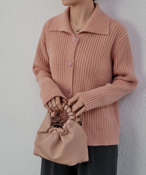 MAISON DE THERESE(メゾン ド テレーズ)の「ポロネックボダン付きカーディガン(カーディガン/ボレロ・レディース・アイボリー/グレー/パープル/ブラック/ブルー/ピンク・M)」の6枚目の写真