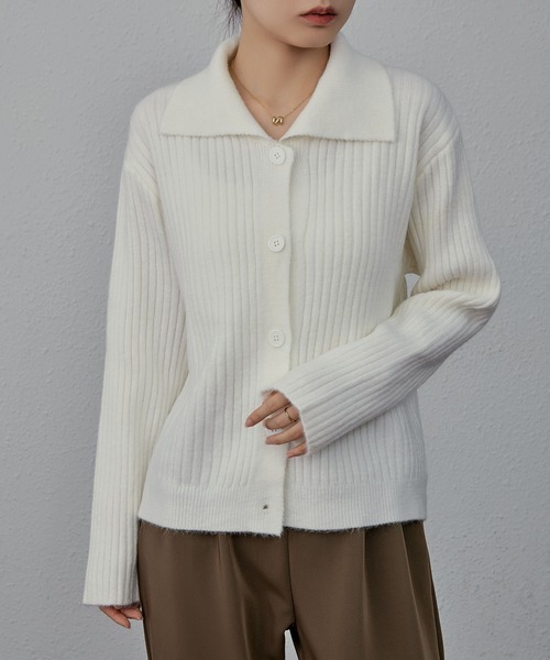 MAISON DE THERESE(メゾン ド テレーズ)の「ポロネックボダン付きカーディガン(カーディガン/ボレロ・レディース・アイボリー/グレー/パープル/ブラック/ブルー/ピンク・M)」の2枚目の写真