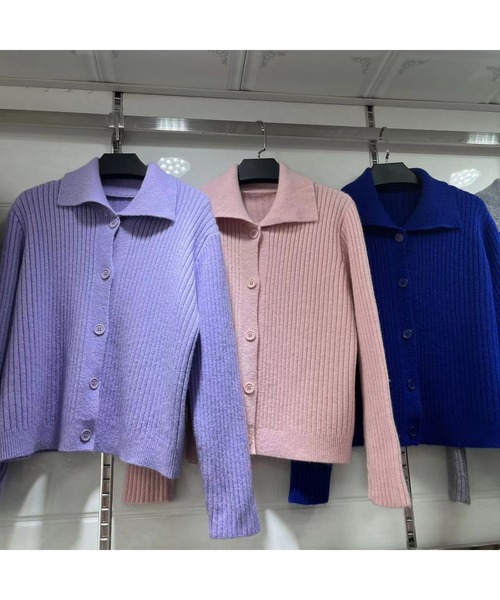 MAISON DE THERESE(メゾン ド テレーズ)の「ポロネックボダン付きカーディガン(カーディガン/ボレロ・レディース・アイボリー/グレー/パープル/ブラック/ブルー/ピンク・M)」の7枚目の写真