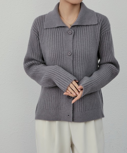 MAISON DE THERESE(メゾン ド テレーズ)の「ポロネックボダン付きカーディガン(カーディガン/ボレロ・レディース・アイボリー/グレー/パープル/ブラック/ブルー/ピンク・M)」の12枚目の写真