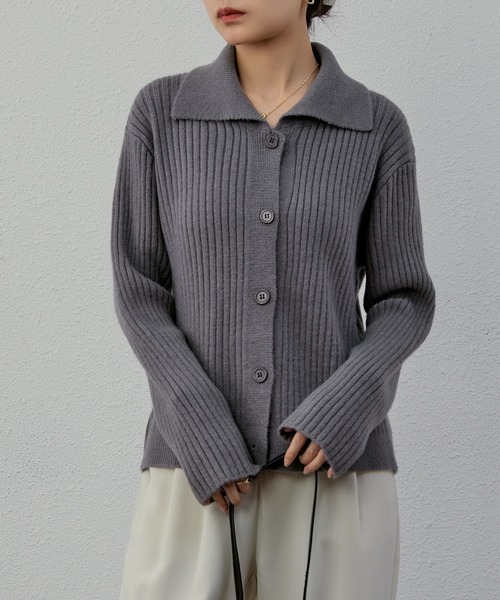 MAISON DE THERESE(メゾン ド テレーズ)の「ポロネックボダン付きカーディガン(カーディガン/ボレロ・レディース・アイボリー/グレー/パープル/ブラック/ブルー/ピンク・M)」の11枚目の写真