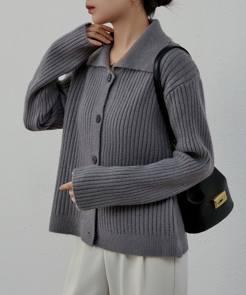 MAISON DE THERESE(メゾン ド テレーズ)の「ポロネックボダン付きカーディガン(カーディガン/ボレロ・レディース・アイボリー/グレー/パープル/ブラック/ブルー/ピンク・M)」の13枚目の写真