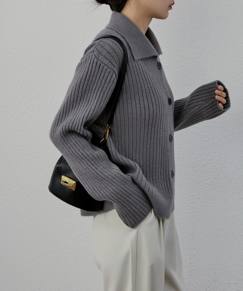 MAISON DE THERESE(メゾン ド テレーズ)の「ポロネックボダン付きカーディガン(カーディガン/ボレロ・レディース・アイボリー/グレー/パープル/ブラック/ブルー/ピンク・M)」の14枚目の写真