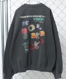 VISION STREET WEAR/ヴィジョンストリートウエア オーバーサイズ 裏起毛 ピグメント ワンポイント バックプリントロゴ スウェットトレーナー レディース メンズ