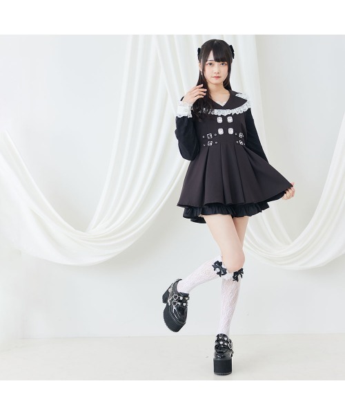 DearMyLove（ディアマイラブ）の「ハートパールビジューリボンレースハイソックス（ソックス/靴下・レディース・ホワイト/ブラック×ホワイト/ホワイト×ブラック/ブラック・FREE）」の9枚目の写真