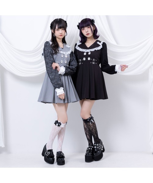 DearMyLove（ディアマイラブ）の「ハートパールビジューリボンレースハイソックス（ソックス/靴下・レディース・ホワイト/ブラック×ホワイト/ホワイト×ブラック/ブラック・FREE）」の14枚目の写真