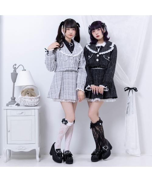 DearMyLove（ディアマイラブ）の「ハートパールビジューリボンレースハイソックス（ソックス/靴下・レディース・ホワイト/ブラック×ホワイト/ホワイト×ブラック/ブラック・FREE）」の15枚目の写真