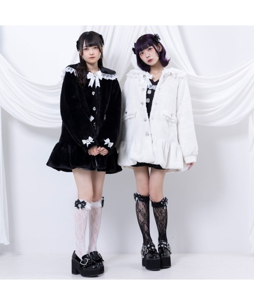 DearMyLove（ディアマイラブ）の「ハートパールビジューリボンレースハイソックス（ソックス/靴下・レディース・ホワイト/ブラック×ホワイト/ホワイト×ブラック/ブラック・FREE）」の16枚目の写真