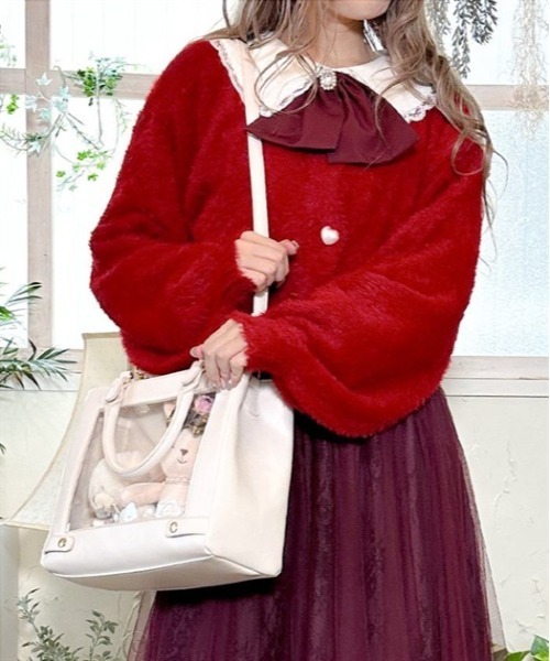 axes femme POETIQUE（アクシーズファムポエティック）の「リボンエンボス推し活バッグ（ショルダーバッグ・レディース・ブルーグレー/キナリ/ピンク/ブラック・FREE）」の2枚目の写真