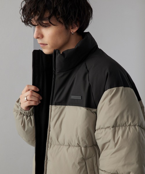 ファンクショナルファブリック オーバーサイズ スタンドネックエコダウンジャケット ファンクショナルファブリック オーバーサイズ パネルフード中綿