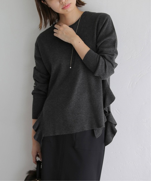 La TOTALITE(ラトータリテ)の「《追加》ミラノリブサイドフリルプルオーバー(ニット/セーター・レディース・チャコールグレー/パープル/ブラック/ホワイト・FREE)」の18枚目の写真