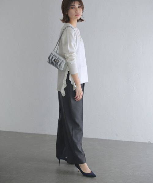 La TOTALITE(ラトータリテ)の「《追加》ミラノリブサイドフリルプルオーバー(ニット/セーター・レディース・チャコールグレー/パープル/ブラック/ホワイト・FREE)」の22枚目の写真