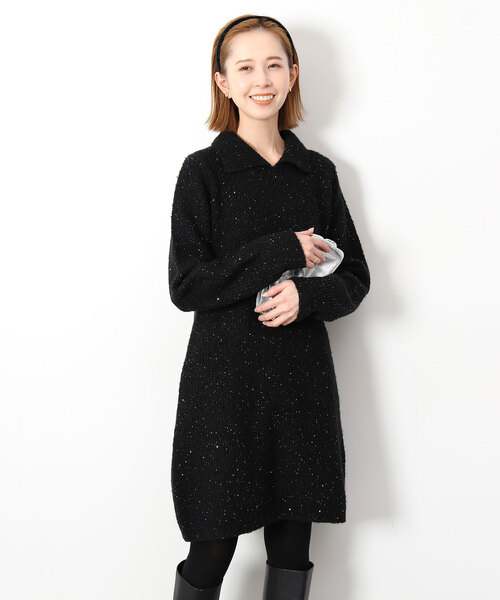 SLOBE IENA（スローブイエナ）の「スパンコールニットミニワンピース（ワンピース・レディース・ブラック・FREE）」の8枚目の写真