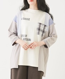 CUBE SUGAR（キューブシュガー）の「カットソー×チェック切替７分袖プルオーバー（Tシャツ/カットソー）」