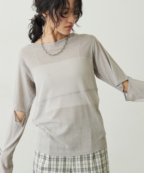 Aunt Marie's(アントマリーズ)の「メニースリットロングスリーブトップス(Tシャツ/カットソー・レディース・グレー/ブラック/ホワイト・FREE)」の3枚目の写真