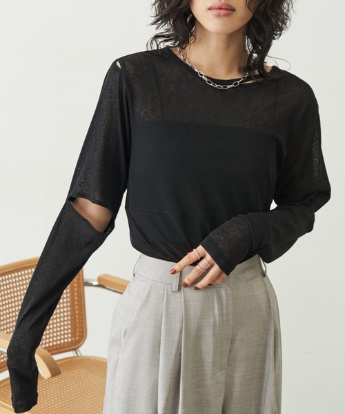 Aunt Marie's(アントマリーズ)の「メニースリットロングスリーブトップス(Tシャツ/カットソー・レディース・グレー/ブラック/ホワイト・FREE)」の1枚目の写真