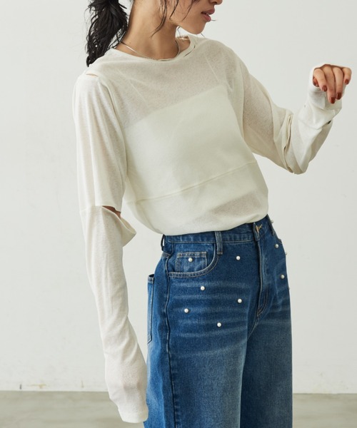 Aunt Marie's(アントマリーズ)の「メニースリットロングスリーブトップス(Tシャツ/カットソー・レディース・グレー/ブラック/ホワイト・FREE)」の21枚目の写真