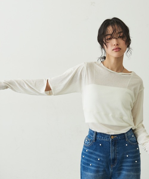 Aunt Marie's(アントマリーズ)の「メニースリットロングスリーブトップス(Tシャツ/カットソー・レディース・グレー/ブラック/ホワイト・FREE)」の22枚目の写真